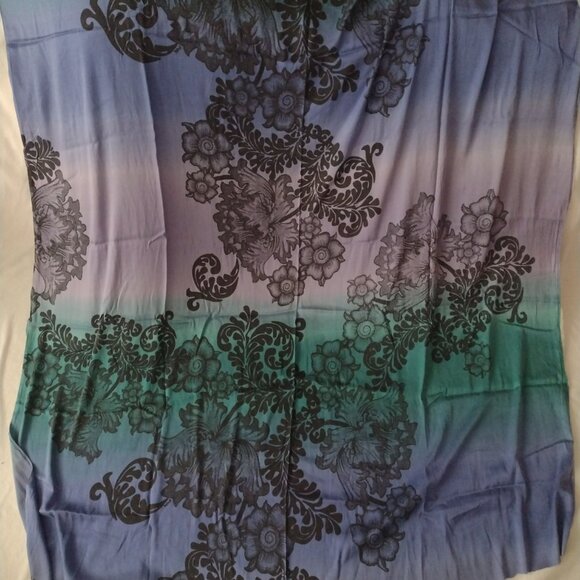 Ombre Silk Fabric w Black Floral Print 48" W X 86" L Jewel Tone Blue Teal Purple - Picture 3 of 12